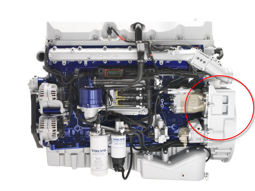 Kompaktowa konstrukcja pompy o zmiennej wydajności firmy Bosch Rexroth rozwiązuje problem ograniczonej przestrzeni montażu w nowoczesnych silnikach Diesla (tu: Volvo D9B).
