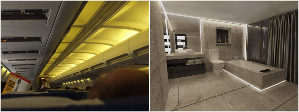 Najwcześniej pomysł oświetlenia szczelinowego znalazł swą aplikacje w oświetleniu kabiny pasażerskiej samolotu. Dziś oświetlenie szczelinowe, pośrednie  jest z powodzeniem stosowane w oświetleniu przestrzeni mieszkalnych.