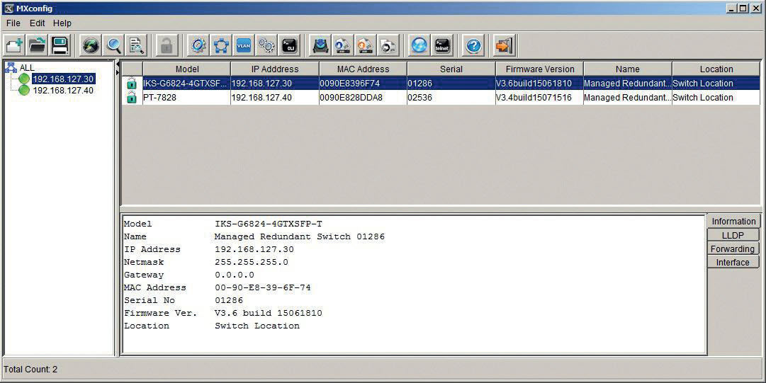 Zrzut ekranu z aplikacji MxConfig umożliwiającej m.in. przeprowadzenie konfiguracji na wielu urządzeniach ethernetowych jednocześnie (tzw. konfiguracja grupowa), fot. Elmark Automatyka
