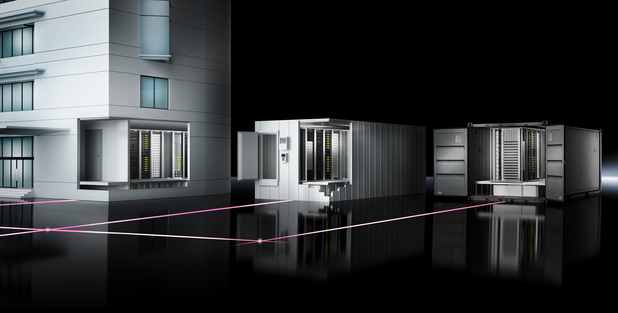 RiMatrix S idealnie nadaje się zarówno do tworzenia nowego centrum danych w stałych budynkach posiadających dodatkową obudowę korytarza, jak i do umieszczenia go na obszarze zewnętrznym.