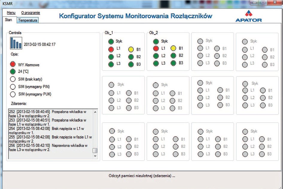 Widok Konfiguratora Systemu Monitorowania Rozłączników (KSMR).